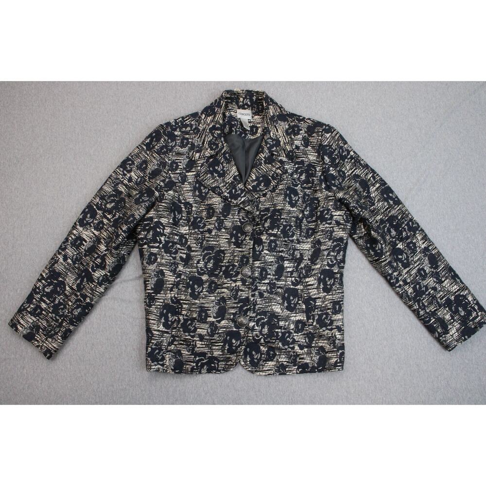 Chicos Blazer Jacket Womens Size 2 (12) Textured Jacquard Floral Long Sleeve